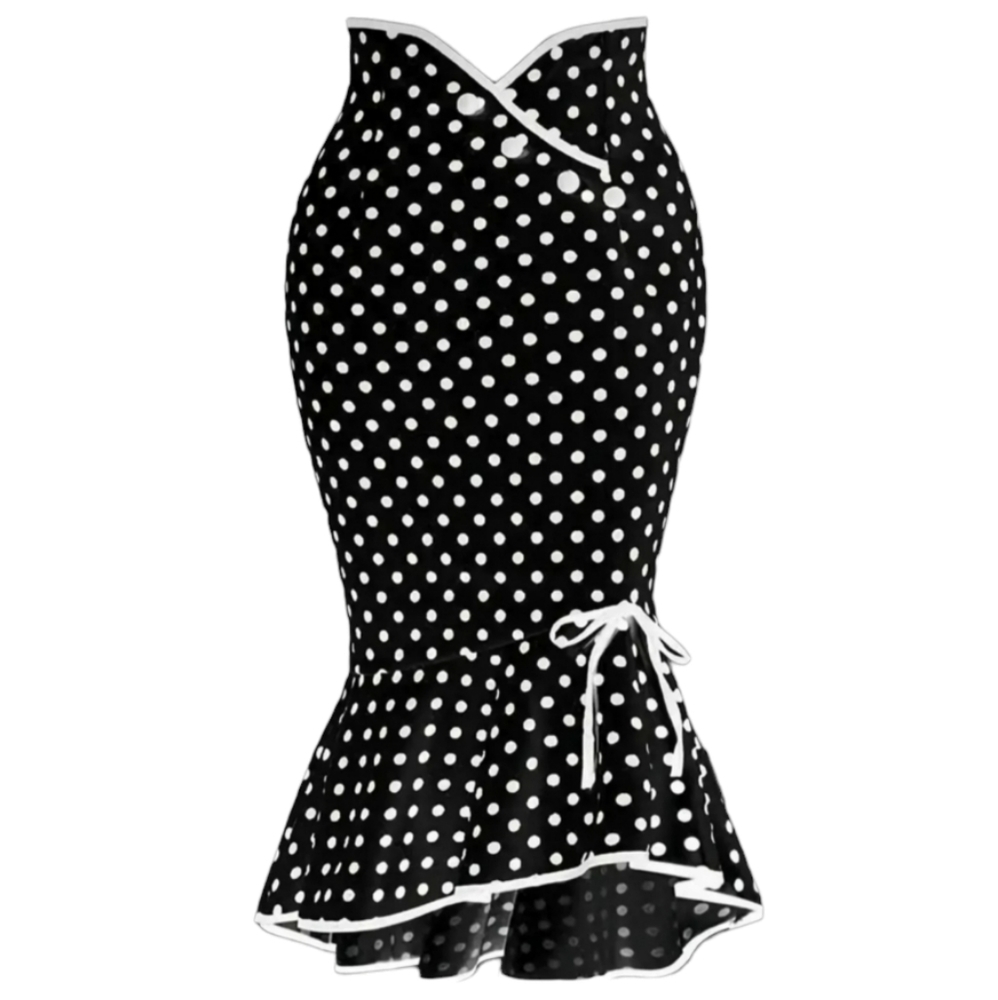 Polka Dot Midi Skirt Chic Casual High Waist - Picture 3 of 7